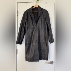 Quince Black Leather Jacket Trench Coat